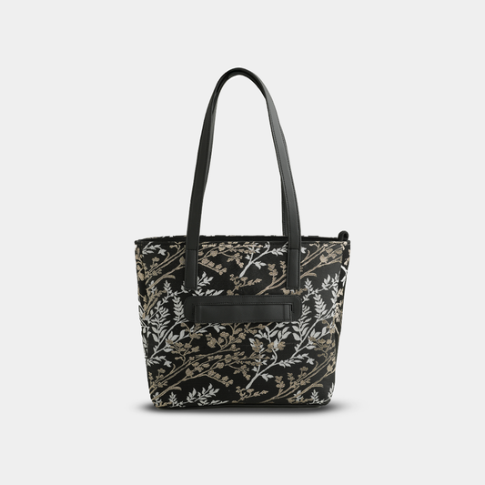 Black Floral Embroidered Tote Bag – Elegant Casual Handbag