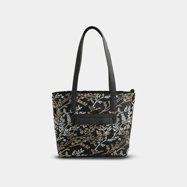 Black Floral Embroidered Tote Bag – Elegant Casual Handbag